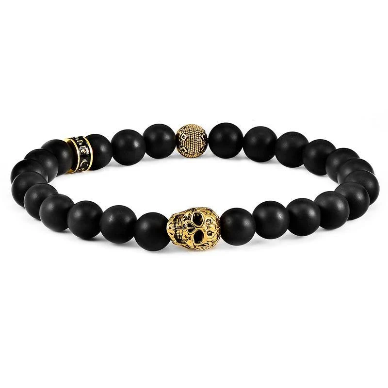 商品Crucible Jewelry|Crucible Los Angeles Single Skull Stretch Bracelet with 8mm Matte Black Onyx Beads,价格¥356,第4张图片详细描述