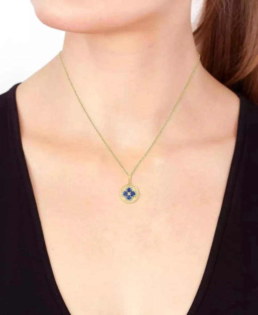 商品Effy|EFFY® Blue Sapphire (5/8 ct. t.w.) & Diamond (1/6 ct. t.w.) Flower Disc 18" Pendant Necklace in 14k Yellow Gold,价格¥7161,第2张图片详细描述