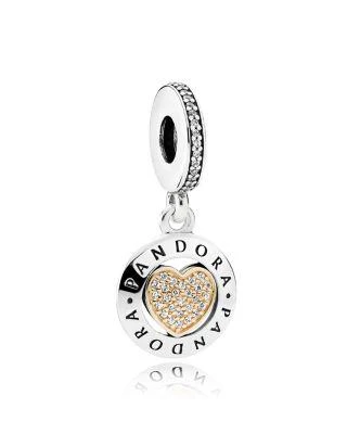 商品PANDORA|Sterling Silver, 14K Gold & Crystal Signature Heart Charm,价格¥667,第1张图片