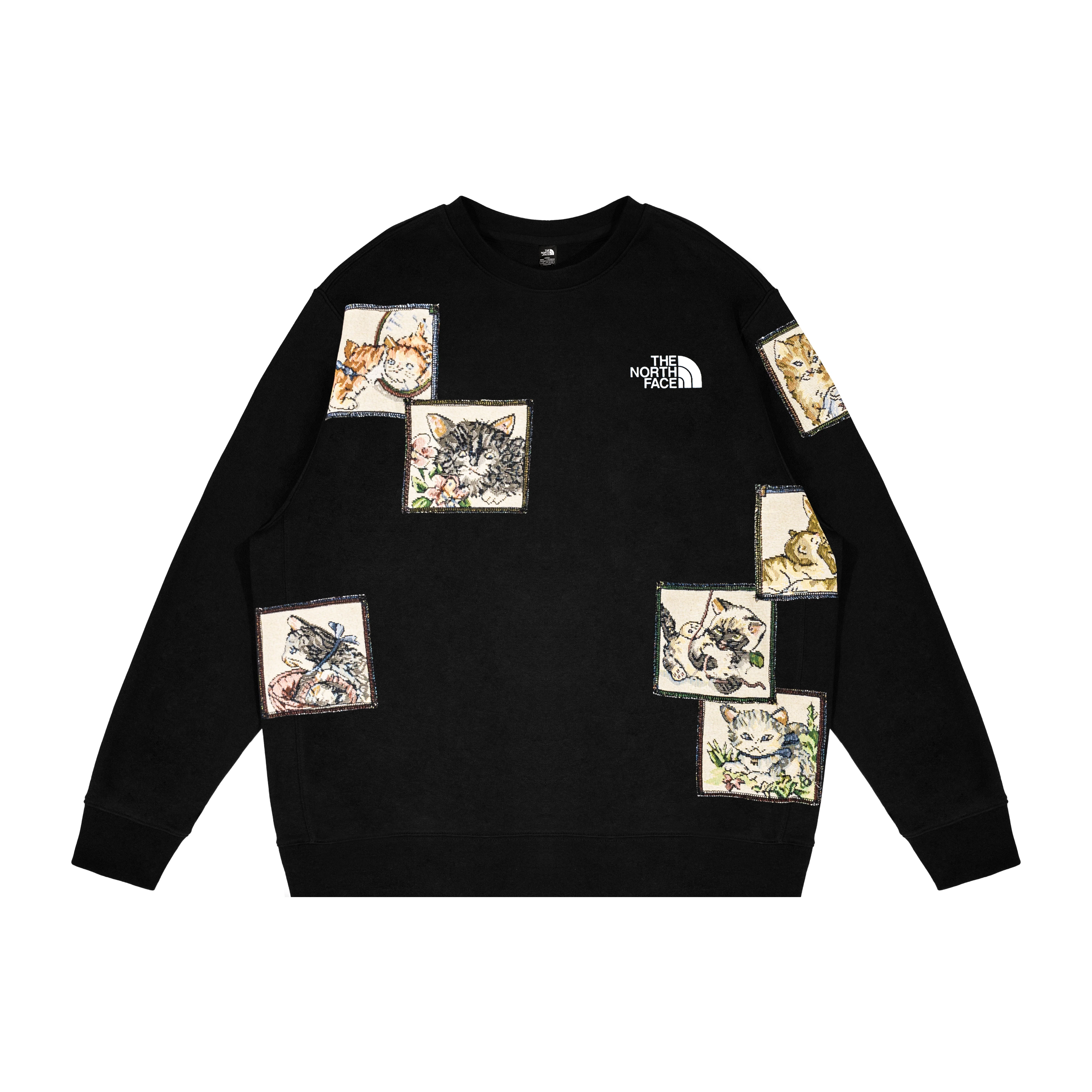 商品[国内直发] The North Face|【定制服装】北面 Fantasy 不可思议小猫乐园拼接图案百搭休闲宽松卫衣 男女同款 黑色,价格¥1704,第1张图片