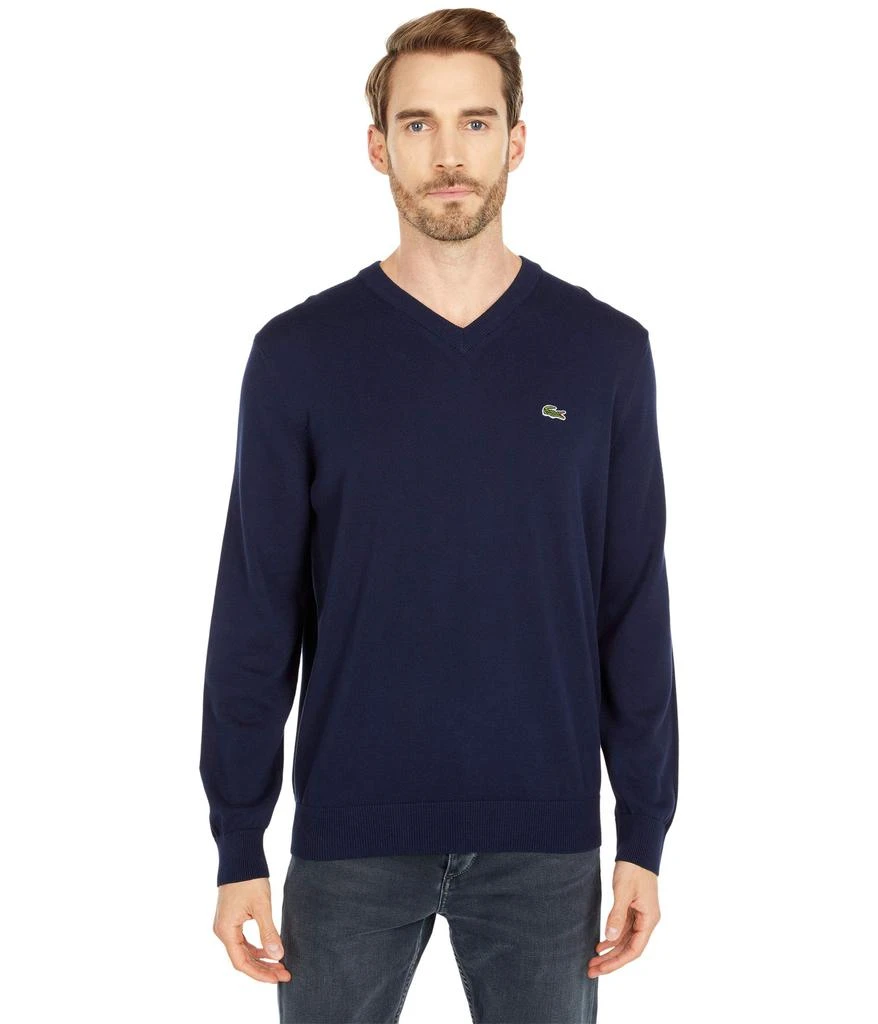 商品Lacoste|Long Sleeve Solid V-Neck Sweater,价格¥892,第1张图片