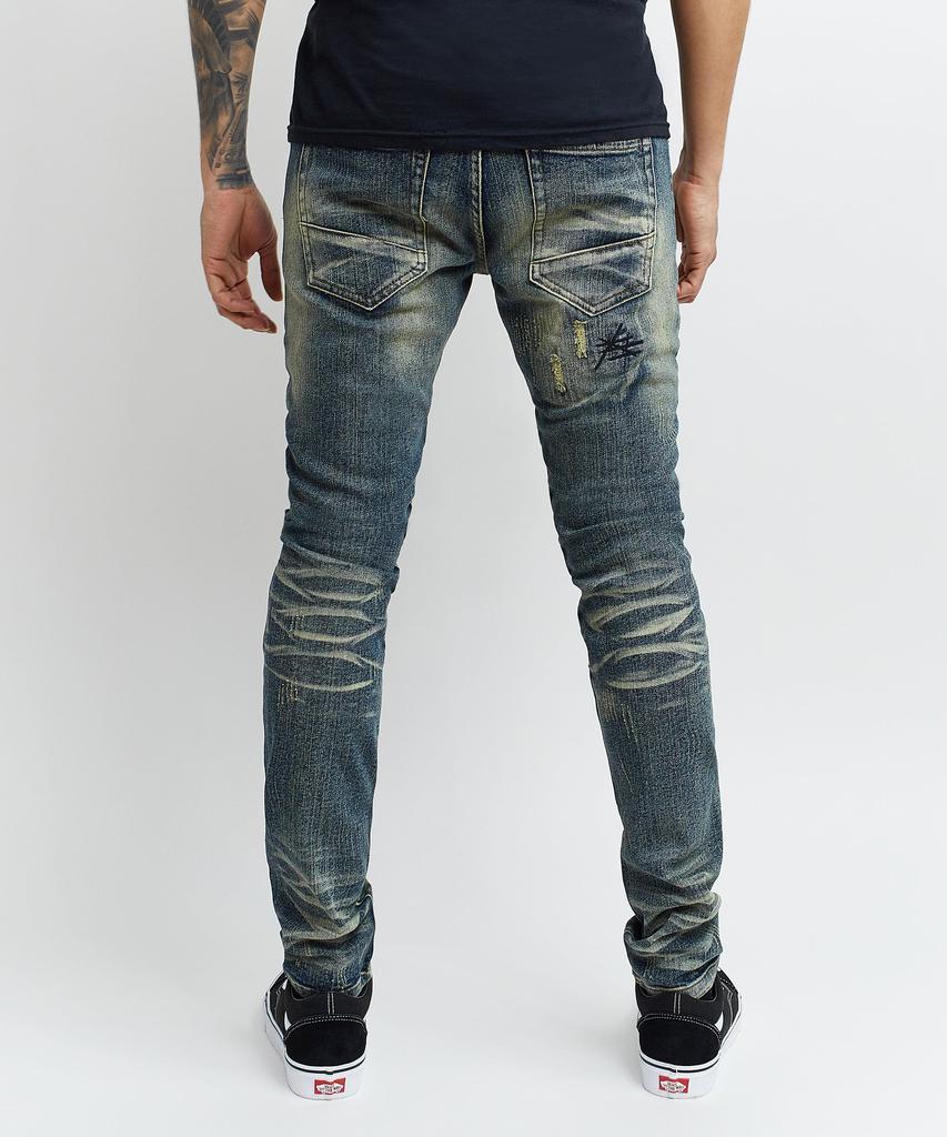 商品Reason Clothing|Fraiser Ripped Moto Details Vintage Blue Denim Jeans,价格¥222,第5张图片详细描述