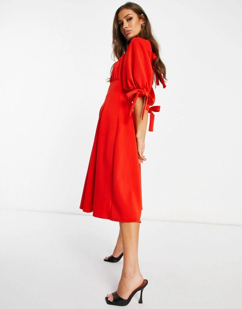 商品ASOS|ASOS DESIGN channelled corset puff sleeve prom skater midi dress in carrott,价格¥309,第4张图片详细描述