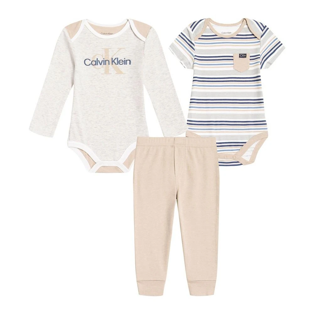 商品Calvin Klein|Baby Boys Bodysuits and Pull On Joggers, 3 Piece Set,价格¥108,第1张图片