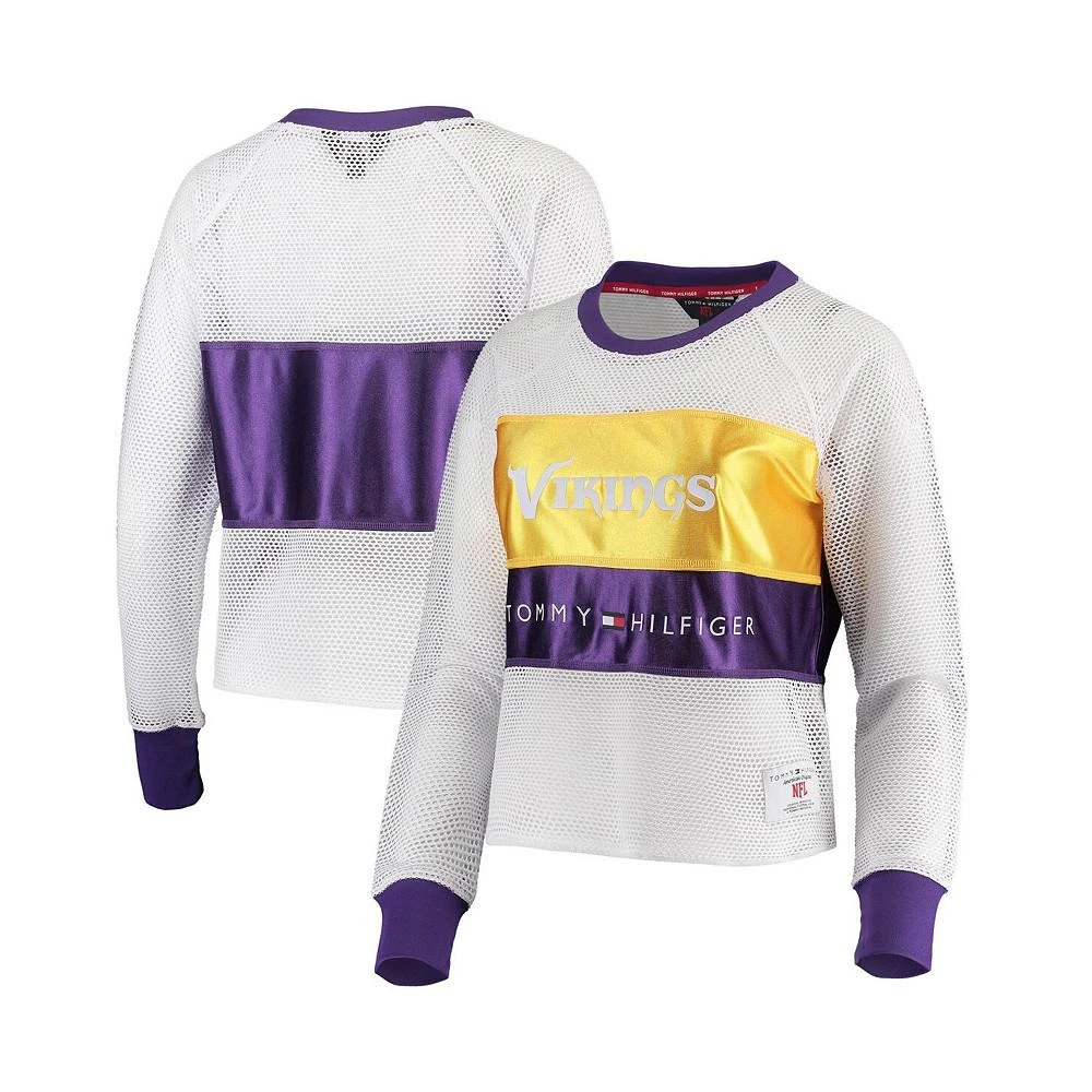商品Tommy Hilfiger|Women's White and Gold Minnesota Vikings Mesh Raglan Long Sleeve T-shirt,价格¥339,第1张图片