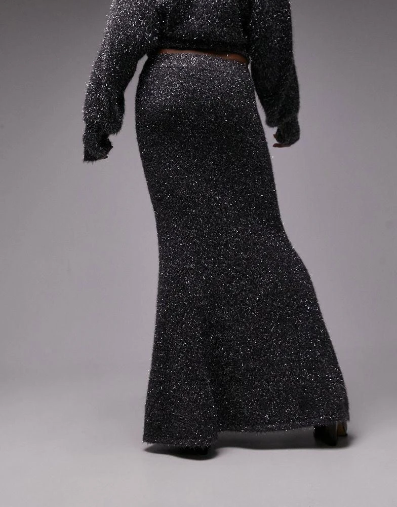 商品Topshop|Topshop knitted tinsel skirt in charcoal,价格¥384,第4张图片详细描述