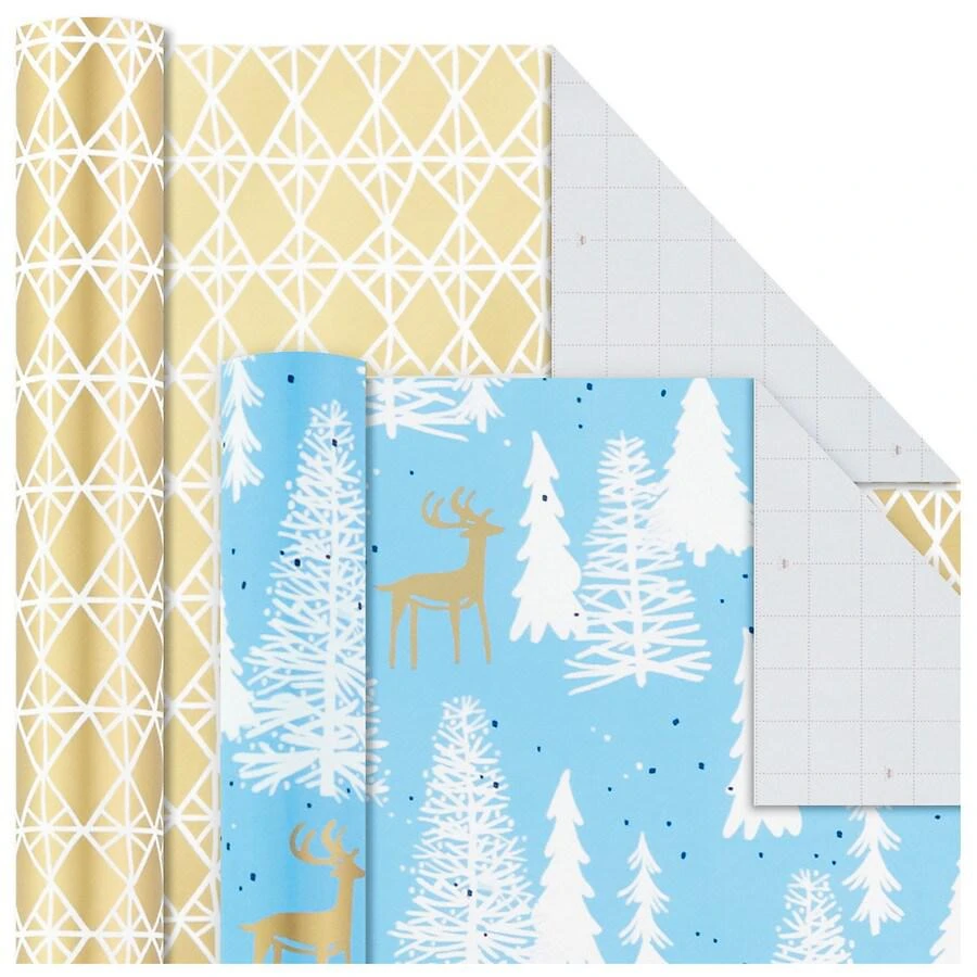 商品Hallmark|Holiday Wrapping Paper Bundle with Cut Lines on Reverse,价格¥64,第4张图片详细描述