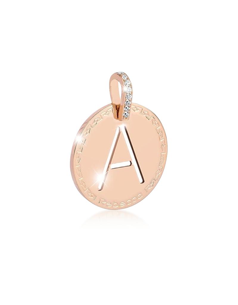 Rose Gold-plated Bronze & Zirconia A Charm W/Stainless Steel Necklace商品第1张图片规格展示