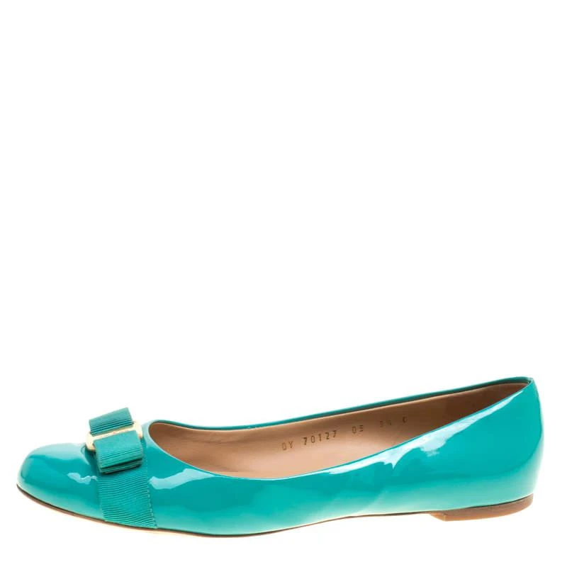 商品[二手商品] Salvatore Ferragamo|Salvatore Ferragamo Jade Green Patent Leather Varina Ballet Flats Size 40,价格¥1408,第2张图片详细描述