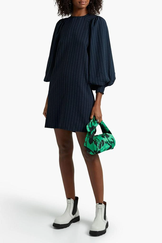 商品Ganni|Gathered striped crepe mini dress,价格¥483,第2张图片详细描述