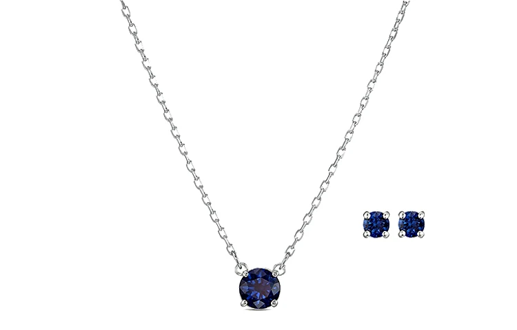 商品[国内直发] Swarovski|施华洛世奇 Attract 单钻项链耳钉套装 镀铑 项链 女款 蓝色,价格¥1968,第1张图片