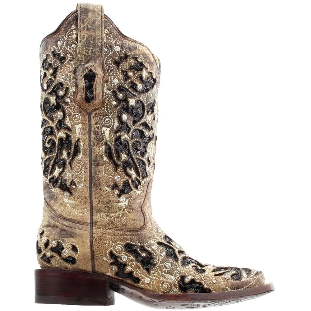 商品Corral Boots|Sequined Tooled-Inlay Square Toe Cowboy Boots,价格¥2016,第1张图片详细描述