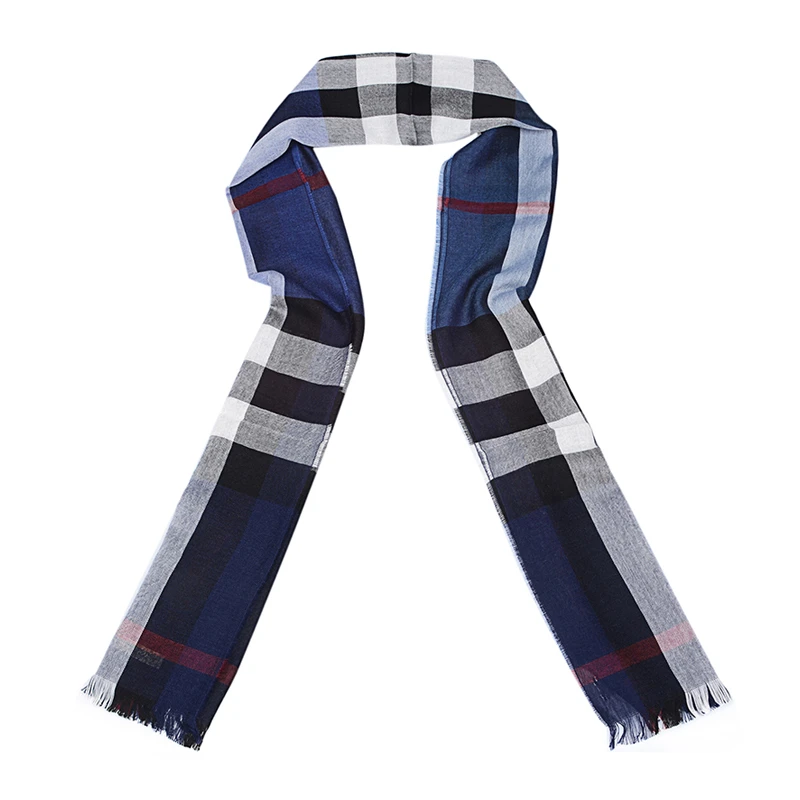 Burberry 博柏利 男士经典蓝色拼色格纹大号羊绒羊毛混纺围巾 4000326 商品