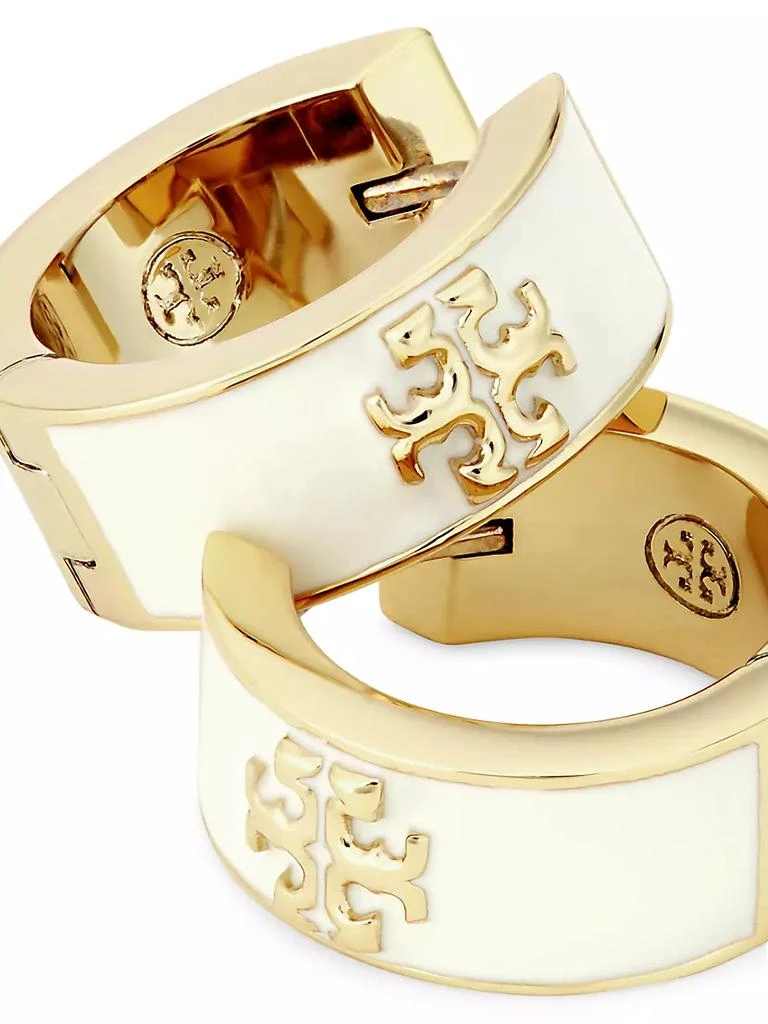 商品Tory Burch|Kira 18K-Gold-Plated & Enamel Logo Huggie Hoop Earrings,价格¥917,第4张图片详细描述