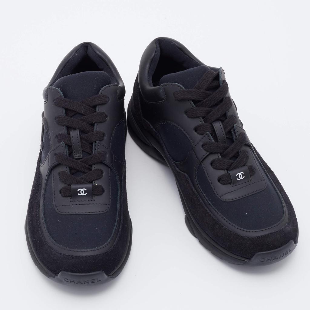 商品Chanel|Chanel Black Neoprene/Leather and Suede CC Lace-Up Sneakers Size 36,价格¥6322,第6张图片详细描述