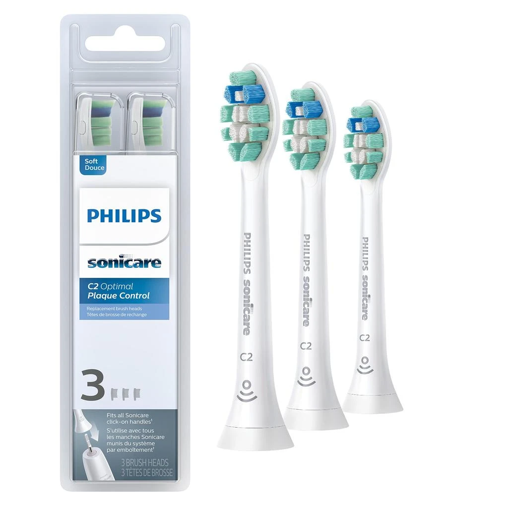 商品Philips Sonicare|Philips Sonicare Genuine C2 Optimal Plaque Control Toothbrush Heads, 3 Brush Heads, White, HX9023/65,价格¥238,第1张图片详细描述