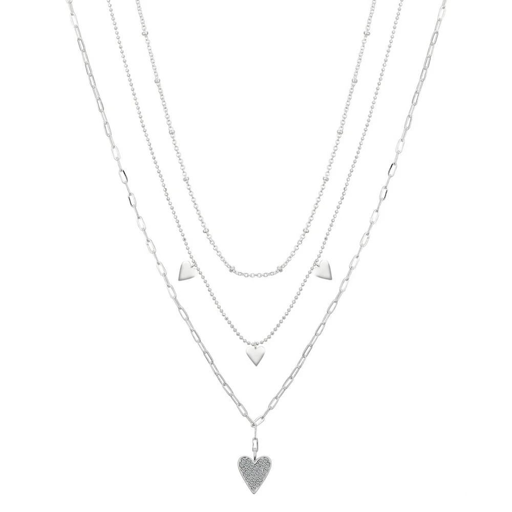商品Unwritten|Fine Silver Plated Brass Crystal Heart Pendant on a Link Chain, Beaded Chain and Beaded Triple Heart Chain, 3 Piece Necklace Set,价格¥188,第1张图片