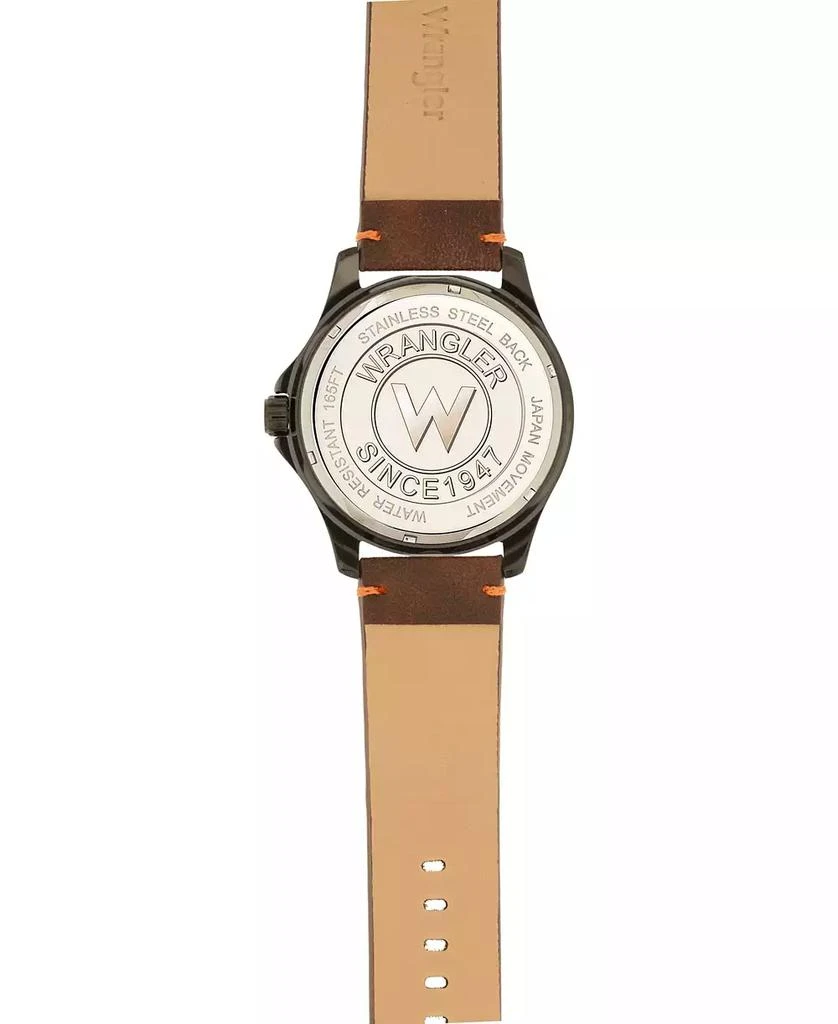 商品Wrangler|Men's Watch, 48MM IP Black Case, Brown Zoned Dial with White Markers and Crescent Cutout Date Function, Brown Strap with Red Accent Stitch Analog, Red Second Hand,价格¥463,第4张图片详细描述