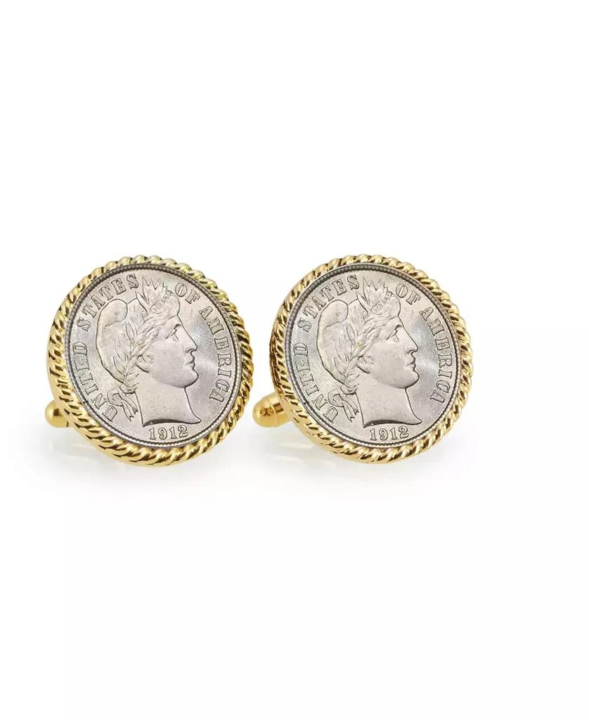 商品American Coin Treasures|Silver Barber Dime Rope Bezel Coin Cuff Links,价格¥445,第1张图片