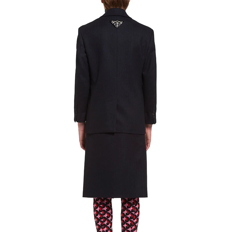 商品Prada|【预售3-7天】普拉达 21年秋冬 女士深蓝色优雅单排扣细条纹法兰绒外套P599L_1ZM3_F0008_S_212,价格¥24533,第6张图片详细描述