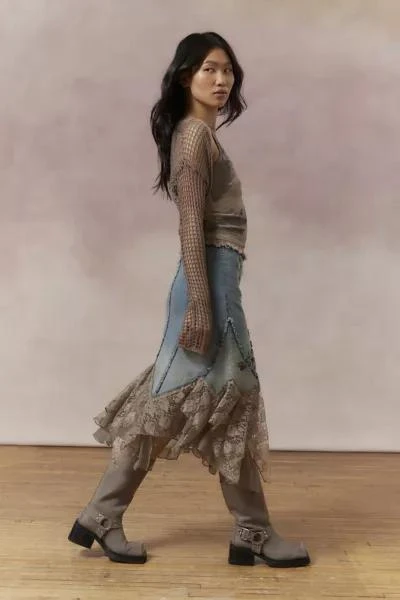 Kimchi Blue Talia Denim & Lace Midi Skirt 商品