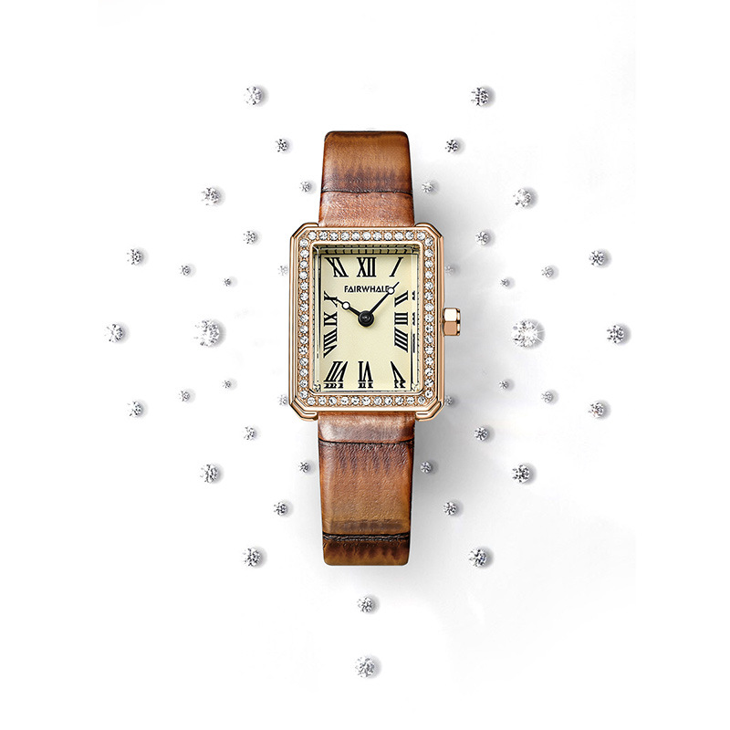 马克华菲品牌手表复古小方表女士镶钻石英手表商品第4张图片规格展示