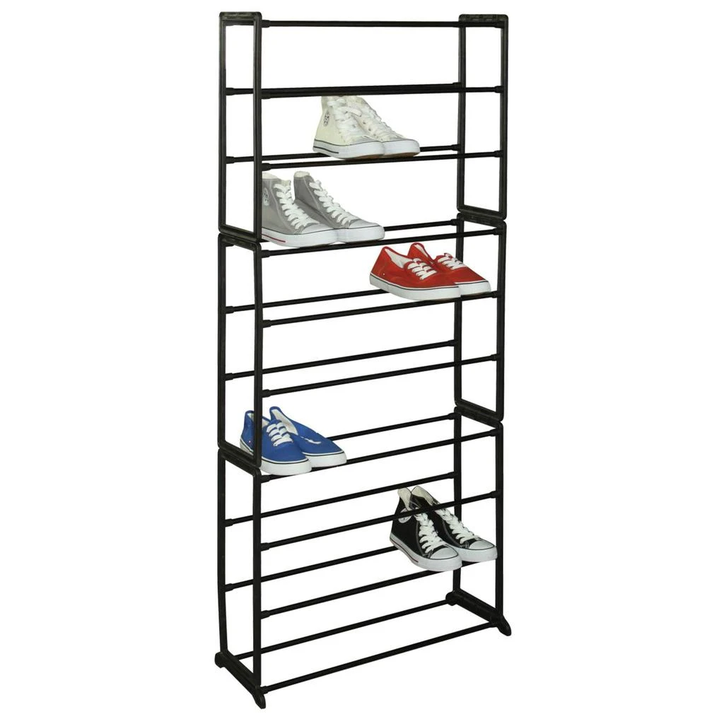 商品Home Basics|Home Basics Easy Assemble Space-Saving  30 Pair Shoe Tower Multi-Purpose Storage Rack,  Black,价格¥170,第1张图片