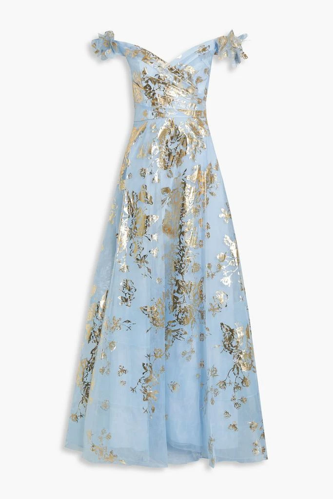 商品MARCHESA|Floral-appliquéd metallic floral-print taffeta gown,价格¥4227-¥4512,第1张图片