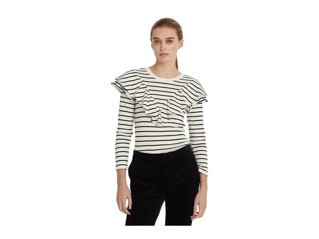 商品Ralph Lauren|Striped Ruffle-Trim Long-Sleeve Top,价格¥361,第1张图片