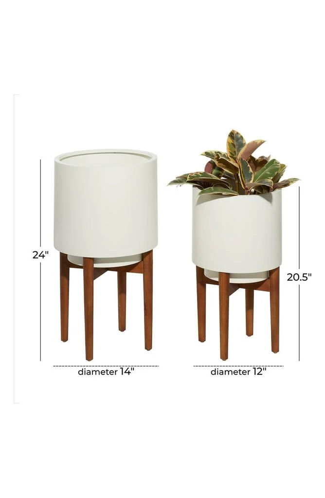 商品COSMO BY COSMOPOLITAN|White Metal Indoor & Outdoor Planter with Removable Wood Stand - Set of 2,价格¥1356,第2张图片详细描述