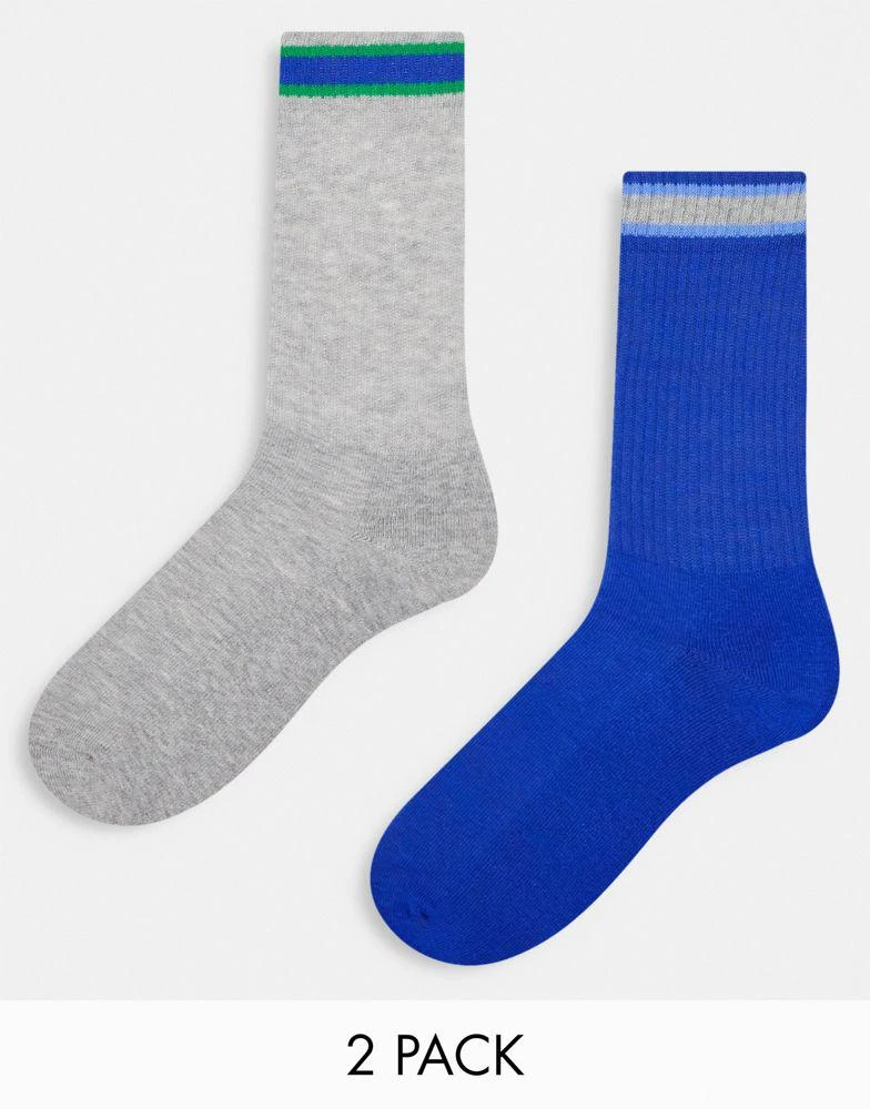商品ASOS|ASOS DESIGN 2 pack sports socks with ankle stripe in blue and white,价格¥57,第1张图片