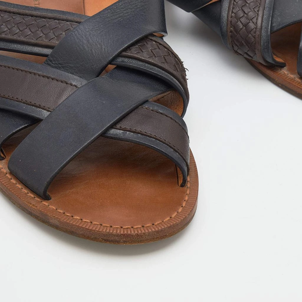 Bottega Veneta Black/Dark Brown Leather Criss-Cross Flat Slide Sandals Size 43 商品