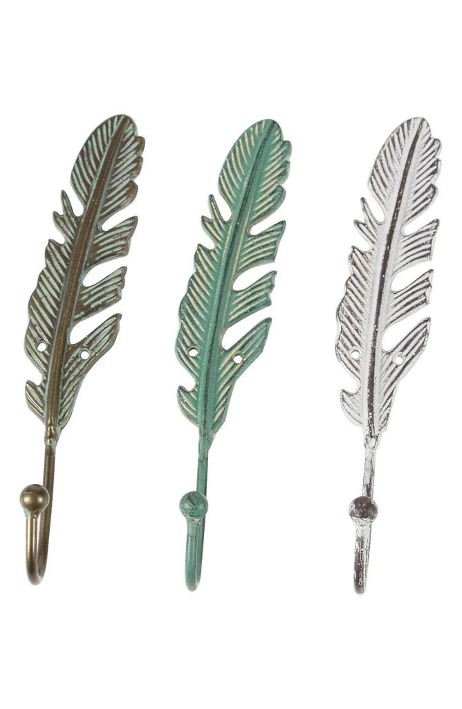 商品GINGER BIRCH STUDIO|Teal Metal Feather Single-Hanger Bird Wall Hook - Set of 3,价格¥206,第3张图片详细描述