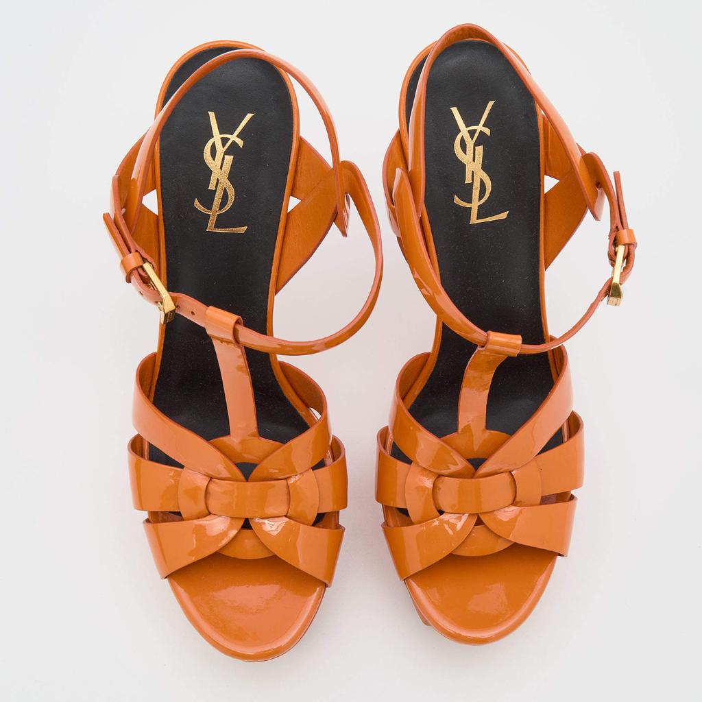 Saint Laurent Orange Patent Leather Tribute Platform Sandals Size 39.5商品第3张图片规格展示