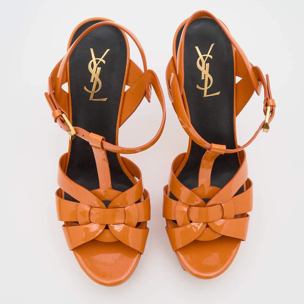 商品[二手商品] Yves Saint Laurent|Saint Laurent Orange Patent Leather Tribute Platform Sandals Size 39.5,价格¥3242,第3张图片详细描述