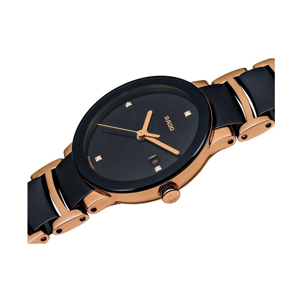 商品Rado|Women's Swiss Centrix Diamond Accent Black High-Tech Ceramic and Rose Gold-Tone PVD Stainless Steel Bracelet Watch 28mm R30555712,价格¥10177,第2张图片详细描述