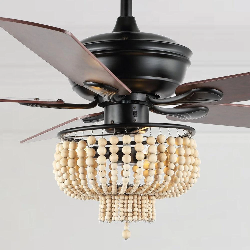 商品JONATHAN Y|Opal 52" 3-Light Farmhouse Rustic Wood Bead Shade LED Ceiling Fan With Remote,价格¥3111,第3张图片详细描述