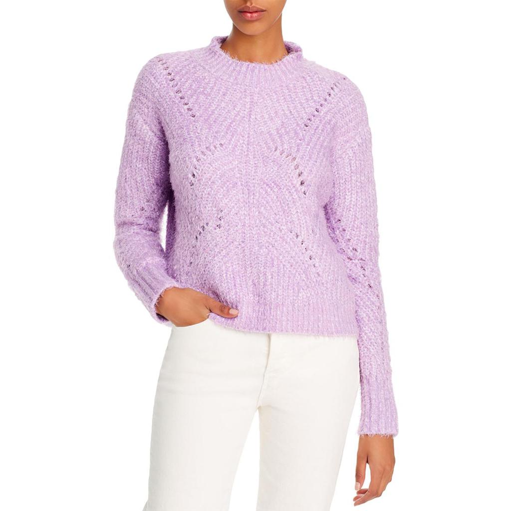 Aqua Womens Crop Pointelle Mock Sweater商品第1张图片规格展示