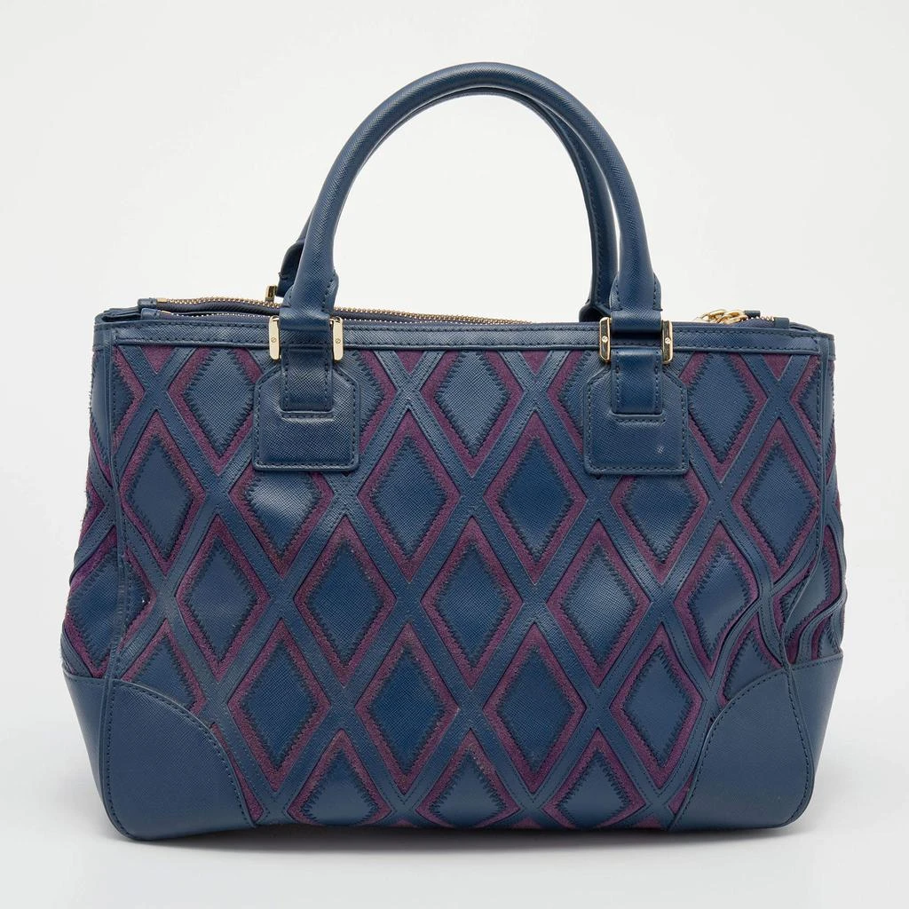 商品[二手商品] Tory Burch|Tory Burch Blue/Purple Robinson Patchwork Double Zip Tote,价格¥1131,第4张图片详细描述