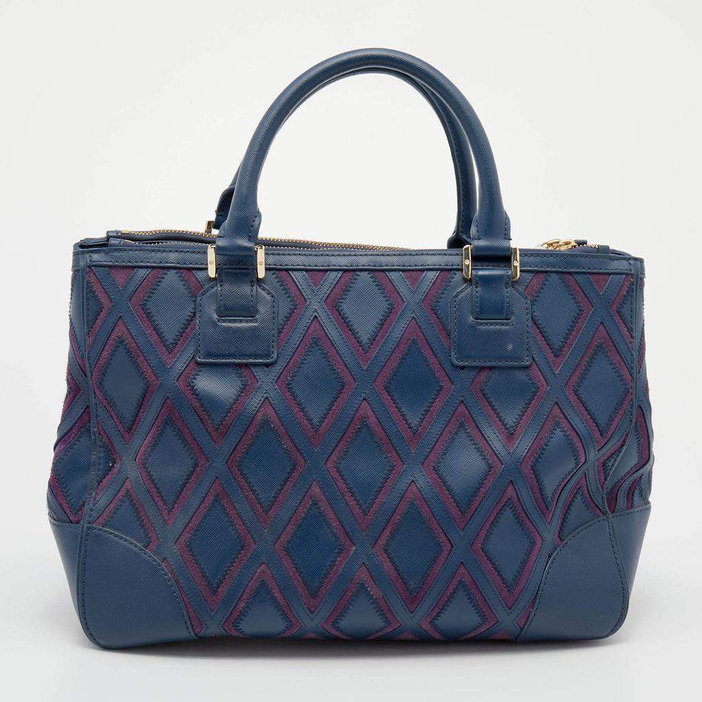 商品[二手商品] Tory Burch|Tory Burch Blue/Purple Robinson Patchwork Double Zip Tote,价格¥1367,第6张图片详细描述