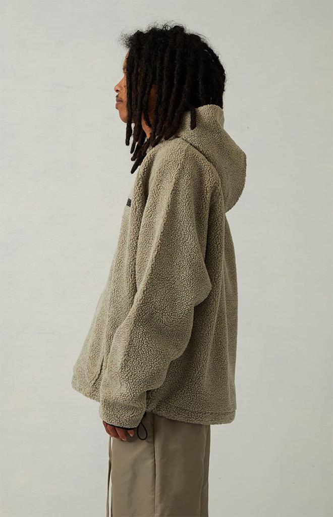 Dark Oatmeal Sherpa Fleece Half-Zip Hoodie商品第3张图片规格展示