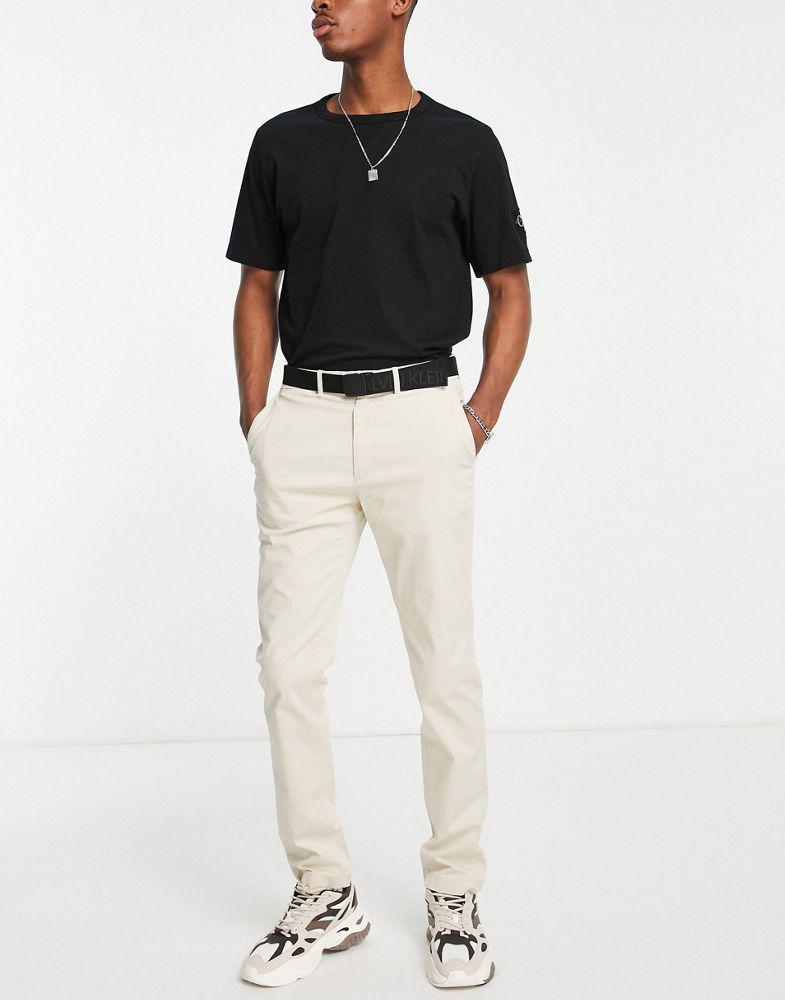 Calvin Klein slim fit garment dyed chinos with belt in beige商品第2张图片规格展示