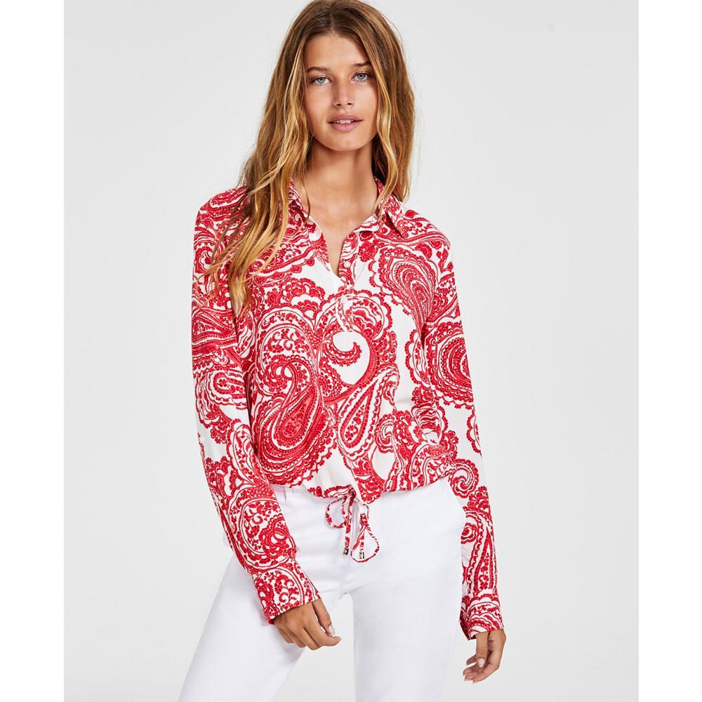 商品Tommy Hilfiger|Women's Paisley-Print Tie-Hem Long-Sleeve Top,价格¥253,第1张图片