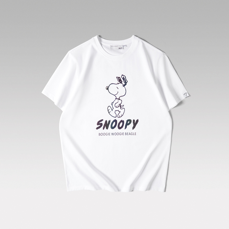 HLA/海澜之家史努比系列短袖T恤2022夏新款圆领炫彩工艺透气短T男商品第4张图片规格展示