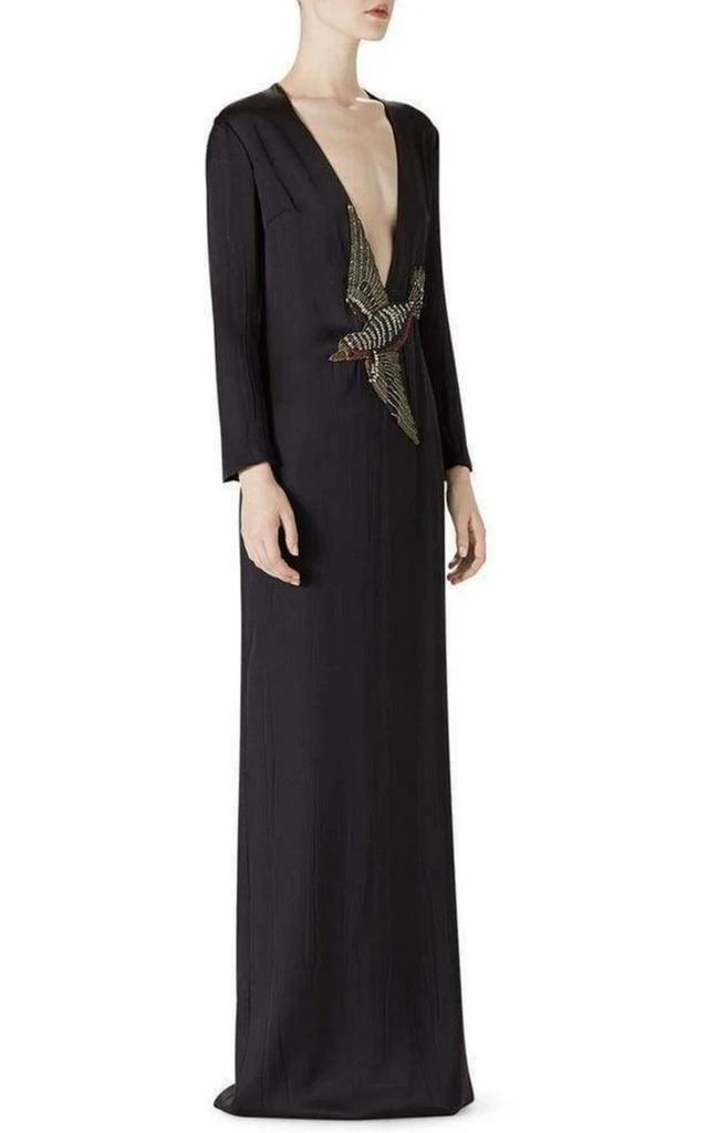 商品Gucci|Runway Crystal Bird Embellished Black Silk Gown,价格¥15386,第5张图片详细描述