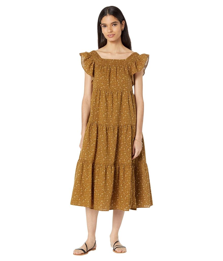 Ruffle-Sleeve Tiered Midi Dress in Daisy Stitch商品第1张图片规格展示