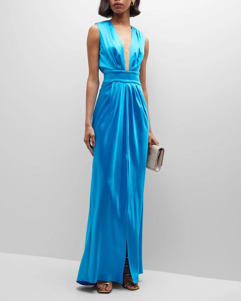 商品Ramy Brook|Quinn Pleated Deep V-Neck Satin Gown,价格¥2375,第1张图片