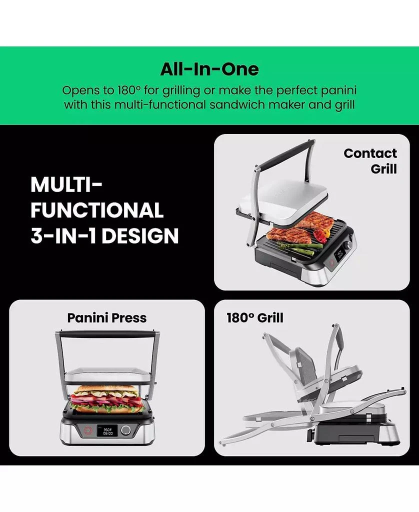 商品Chefman|5 in 1 Panini Press Grill w/ Reversable Non-Stick Plates, Opens Flat,价格¥969,第3张图片详细描述