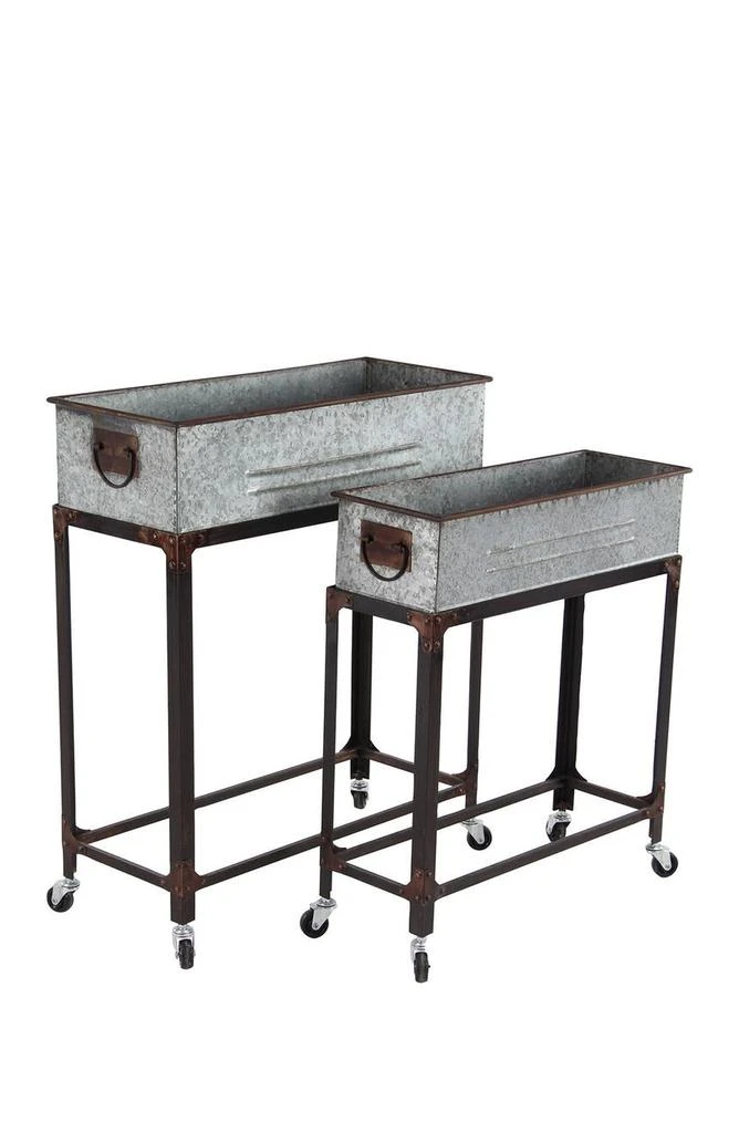 商品SONOMA SAGE HOME|Gray Metal Indoor & Outdoor Planter with Removable Rolling Stand - Set of 2,价格¥1761,第1张图片