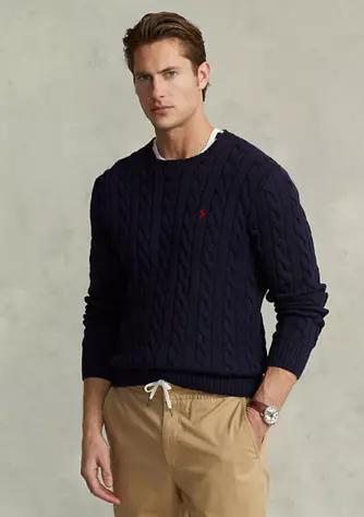 商品Ralph Lauren|Cotton Cable Knit Driver Long Sleeve Sweater,价格¥716,第3张图片详细描述
